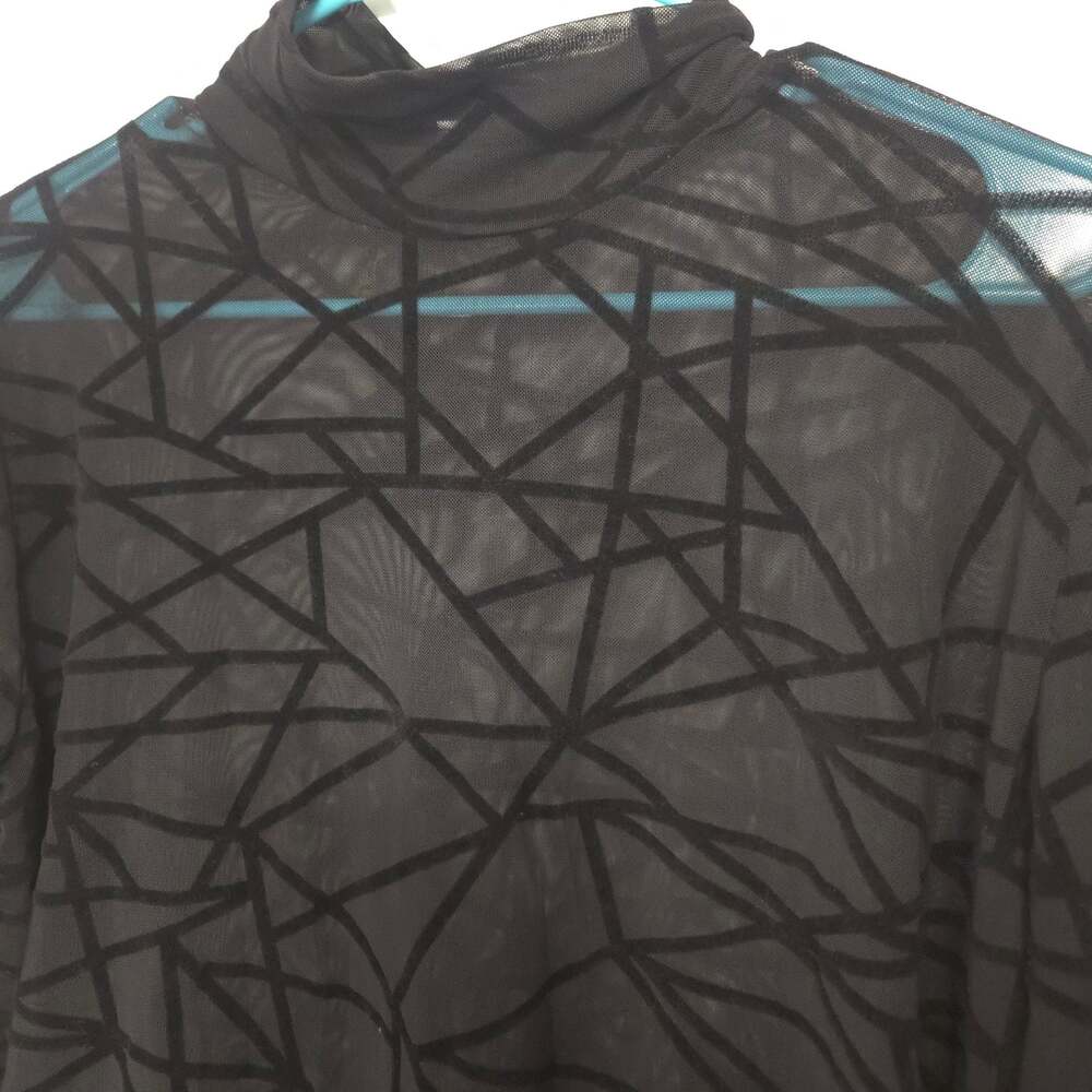 JomeDesign Black Geometric Flocked Mesh Mock Neck Long Sleeve Bodysuit 2XL